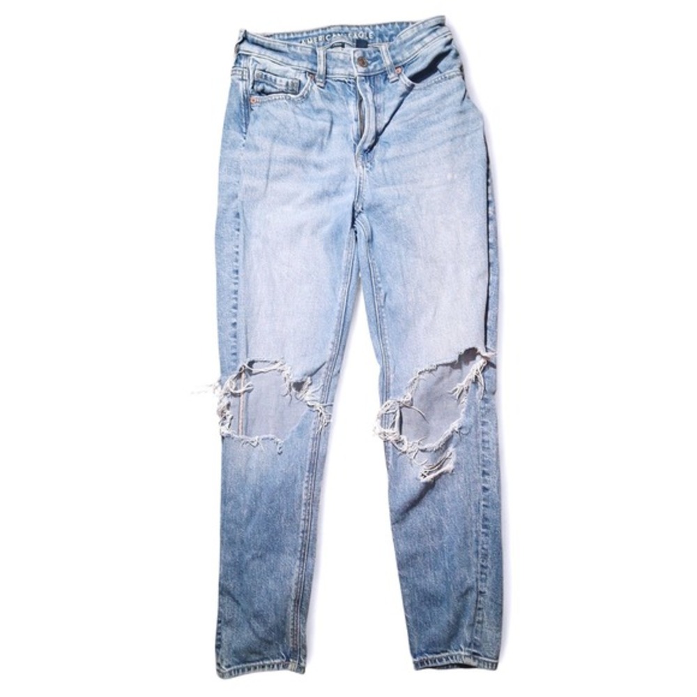 American Eagle Outfitters Mom Jeans Ripped Distressed Denim Women's Size 00 - Picture 9 of 9